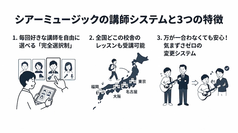 シアーミュージックの講師システムと3つの特徴 図解