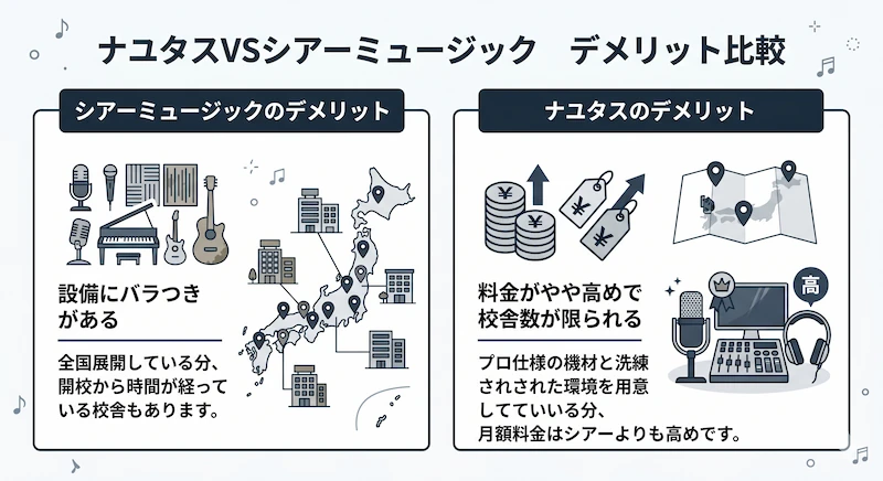 シアーミュージックとナユタスのデメリット比較 図解