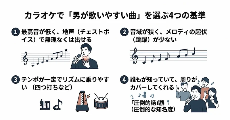 カラオケで「男が歌いやすい曲」を選ぶ4つの基準 図解